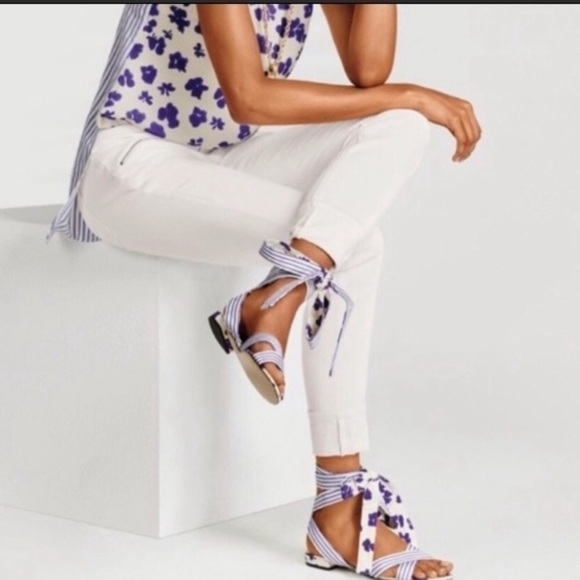 CABI Blue & White Lace Up Floral Sandals size 10 - Picture 4 of 8